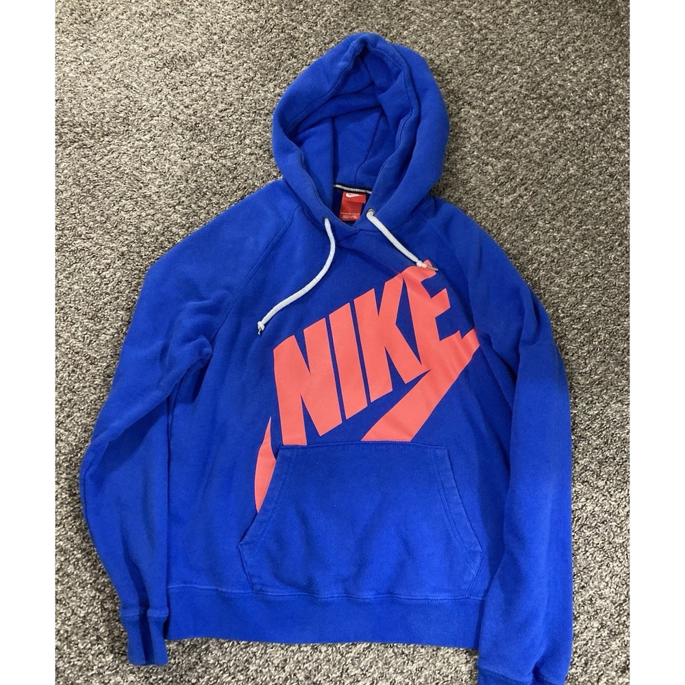 Nike‎ Hoodie Mens Large Blue Red Big Logo Pullover Sweatshirt Swoosh
